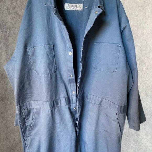 Red Kap Snap Front Cotton Work Coverall Mens Size 56 R Blue Long Sleeve Uniform - Picture 7 of 14